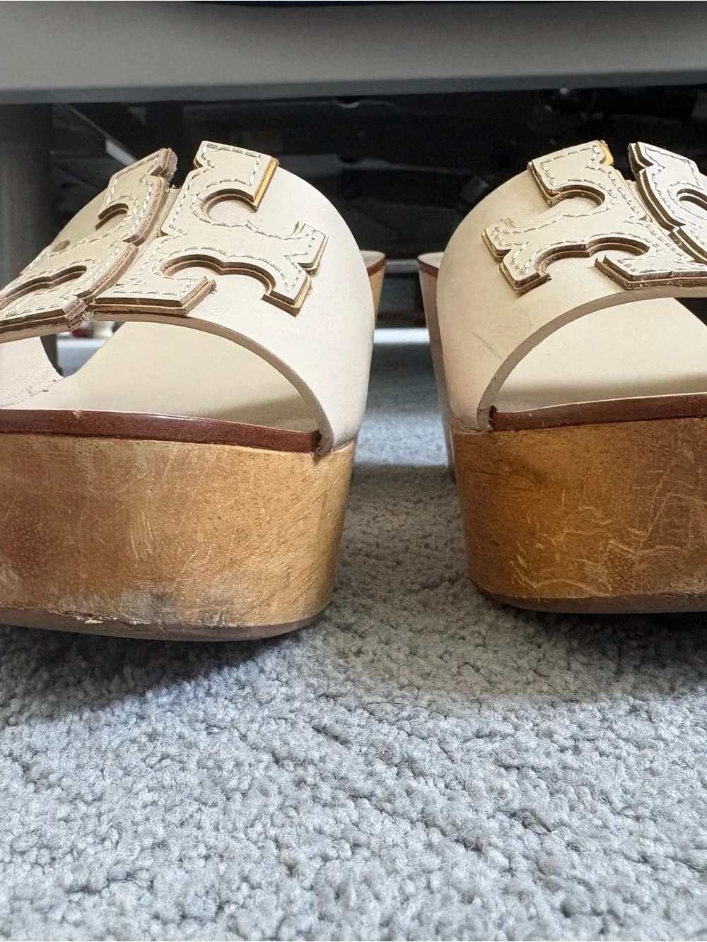 Tory Burch Cream Leather Slide Mules with Signature Logo